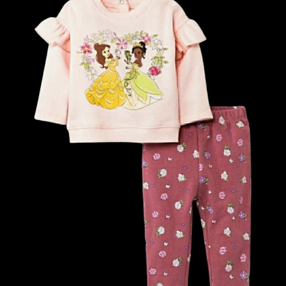 Disney Princess Belle & Princess Tiana Baby Girl Sweater outfit 3-6mo NWT